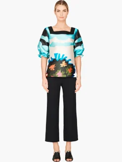 Pleat Sleeve Square Neck Blouse
