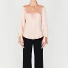 Satin Button Down Collared Shirt With Relaxed Sleeve