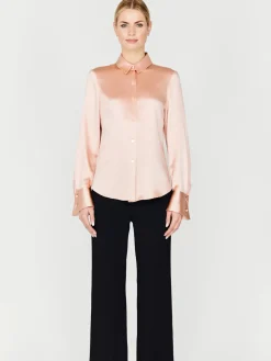 Satin Button Down Collared Shirt With Relaxed Sleeve