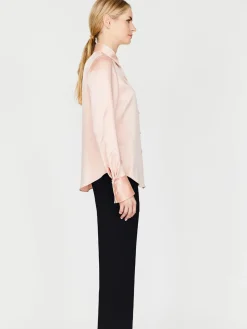Satin Button Down Collared Shirt With Relaxed Sleeve