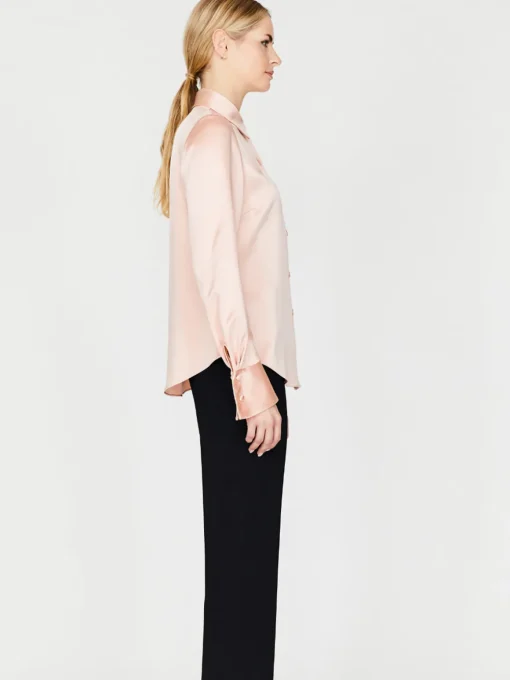 Satin Button Down Collared Shirt With Relaxed Sleeve