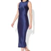 Satin Crew Neck Bias Dress