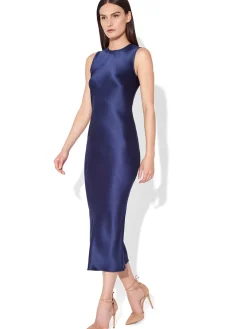 Satin Crew Neck Bias Dress