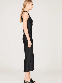 Satin Crew Neck Bias Dress