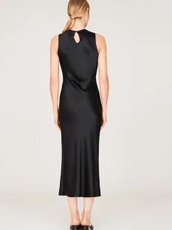 Satin Crew Neck Bias Dress