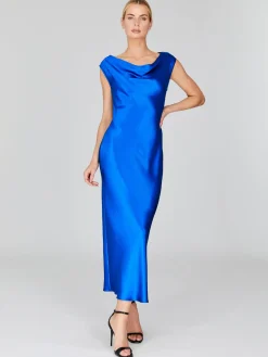 Satin Drape Front and Back Bias Dress