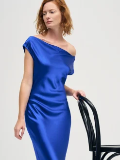 Satin Drape Front and Back Bias Dress