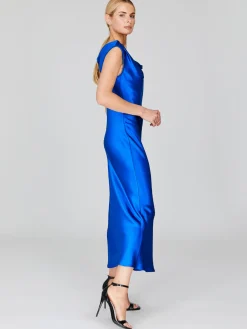 Satin Drape Front and Back Bias Dress