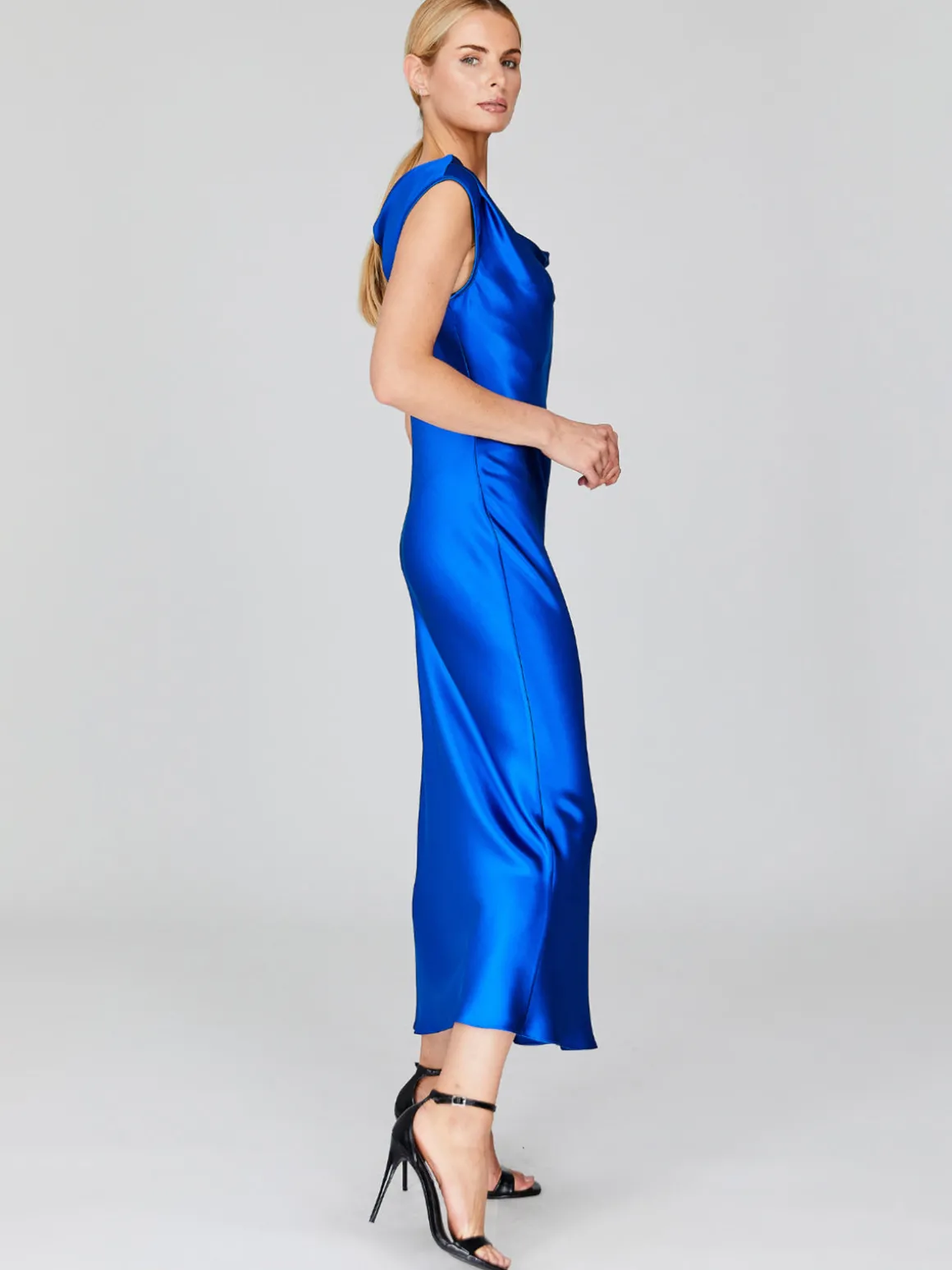 Satin Drape Front and Back Bias Dress