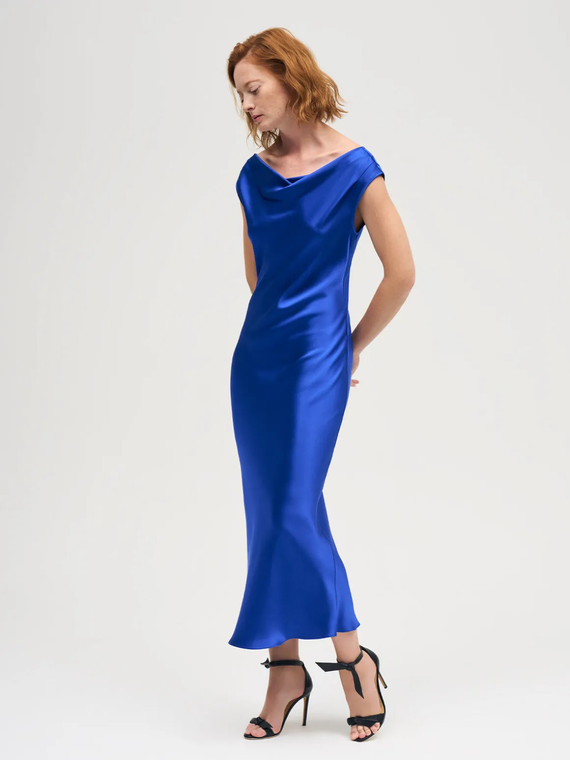Satin Drape Front and Back Bias Dress