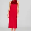 Satin High Neck Gathered Dress