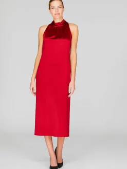 Satin High Neck Gathered Dress