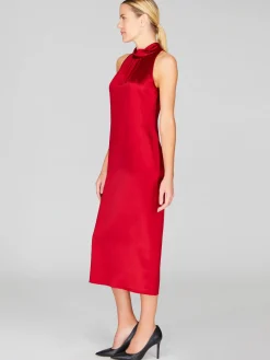 Satin High Neck Gathered Dress