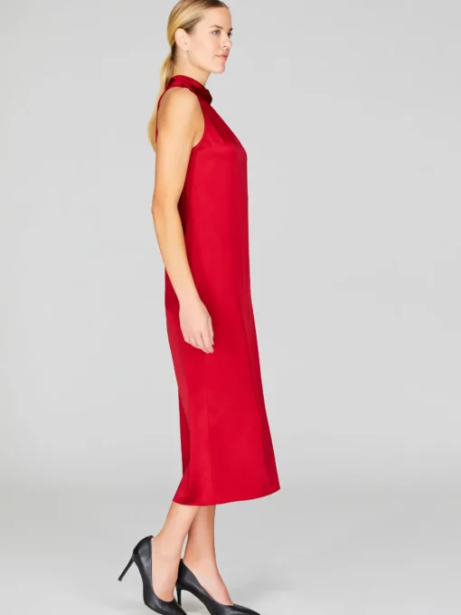 Satin High Neck Gathered Dress