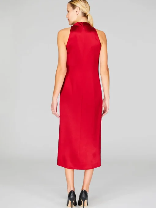 Satin High Neck Gathered Dress