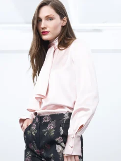 Satin Tie Neck Blouse With Relaxed Sleeves