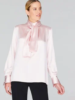Satin Tie Neck Blouse With Relaxed Sleeves