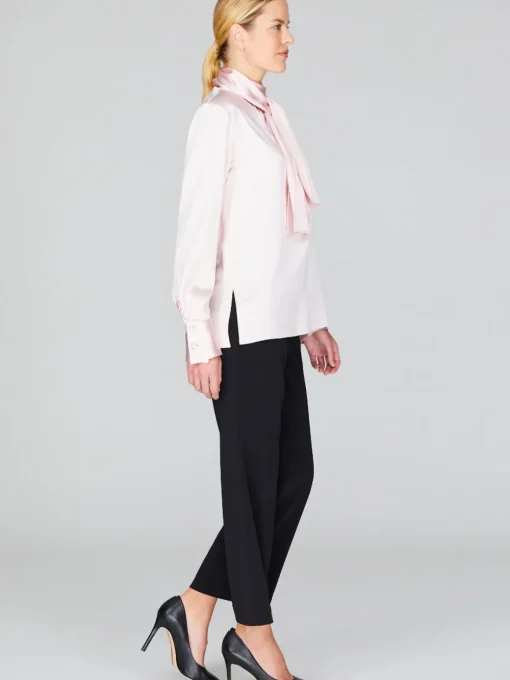 Satin Tie Neck Blouse With Relaxed Sleeves