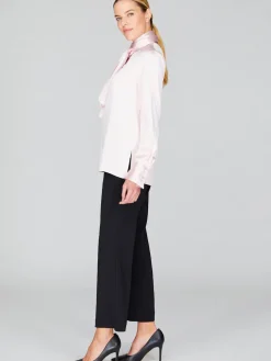 Satin Tie Neck Blouse With Relaxed Sleeves