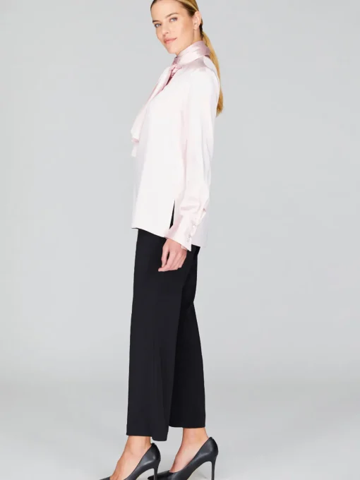 Satin Tie Neck Blouse With Relaxed Sleeves
