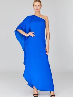 Silk Georgette One Shoulder Cascade Gown