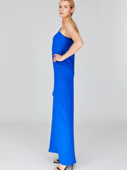 Silk Georgette One Shoulder Cascade Gown