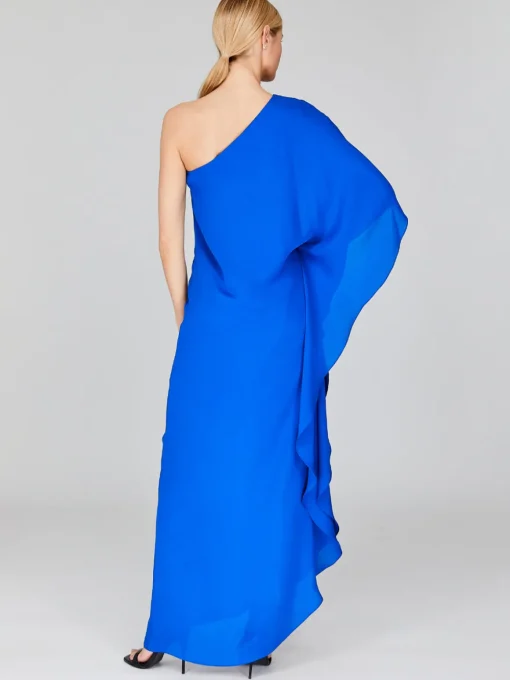 Silk Georgette One Shoulder Cascade Gown
