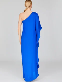 Silk Georgette One Shoulder Cascade Gown