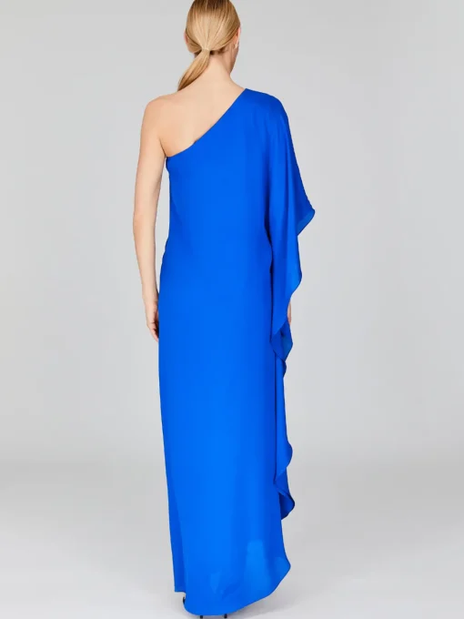 Silk Georgette One Shoulder Cascade Gown