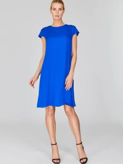Silk Georgette Short Cap Sleeve Trapeze Dress