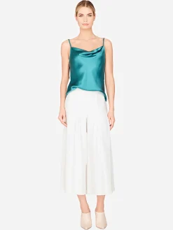 Stretch Base Wide Pleated Pants With Side Zip