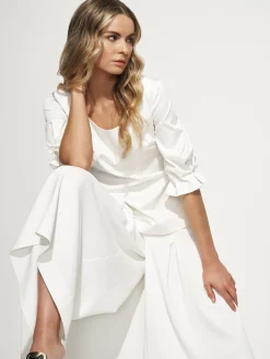 Stretch Base Wide Pleated Pants With Side Zip