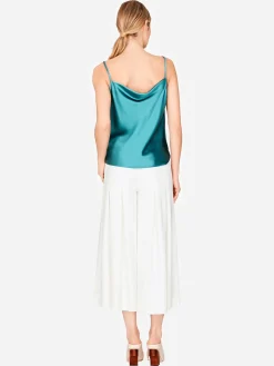 Stretch Base Wide Pleated Pants With Side Zip