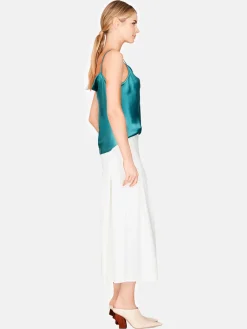 Stretch Base Wide Pleated Pants With Side Zip