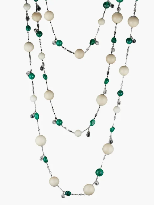Tagua and Emerald Bead Sautoir Necklace
