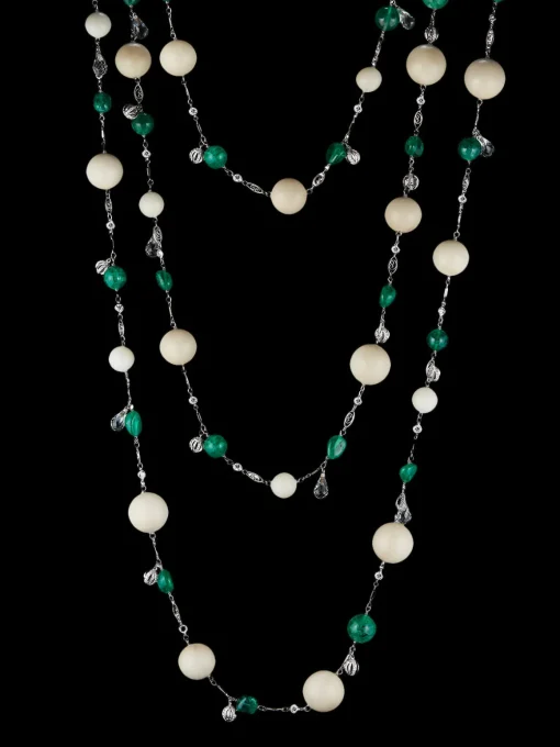 Tagua and Emerald Bead Sautoir Necklace