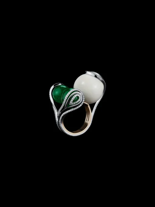 Tagua Seed & Emerald Sphere Ring