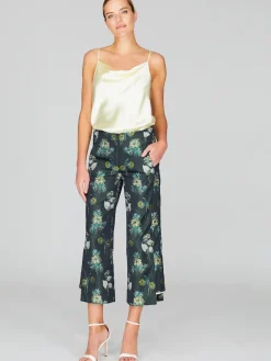 Watercolor Botanic Straight Pant With Step Hem